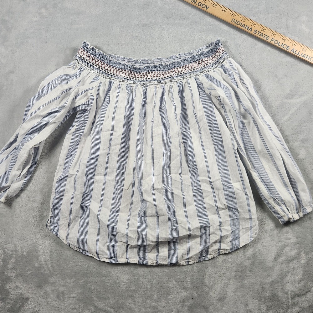 Abercrombie & Fitch Women's White & Blue Smocked Off the Shoulder Crop Top Sz S